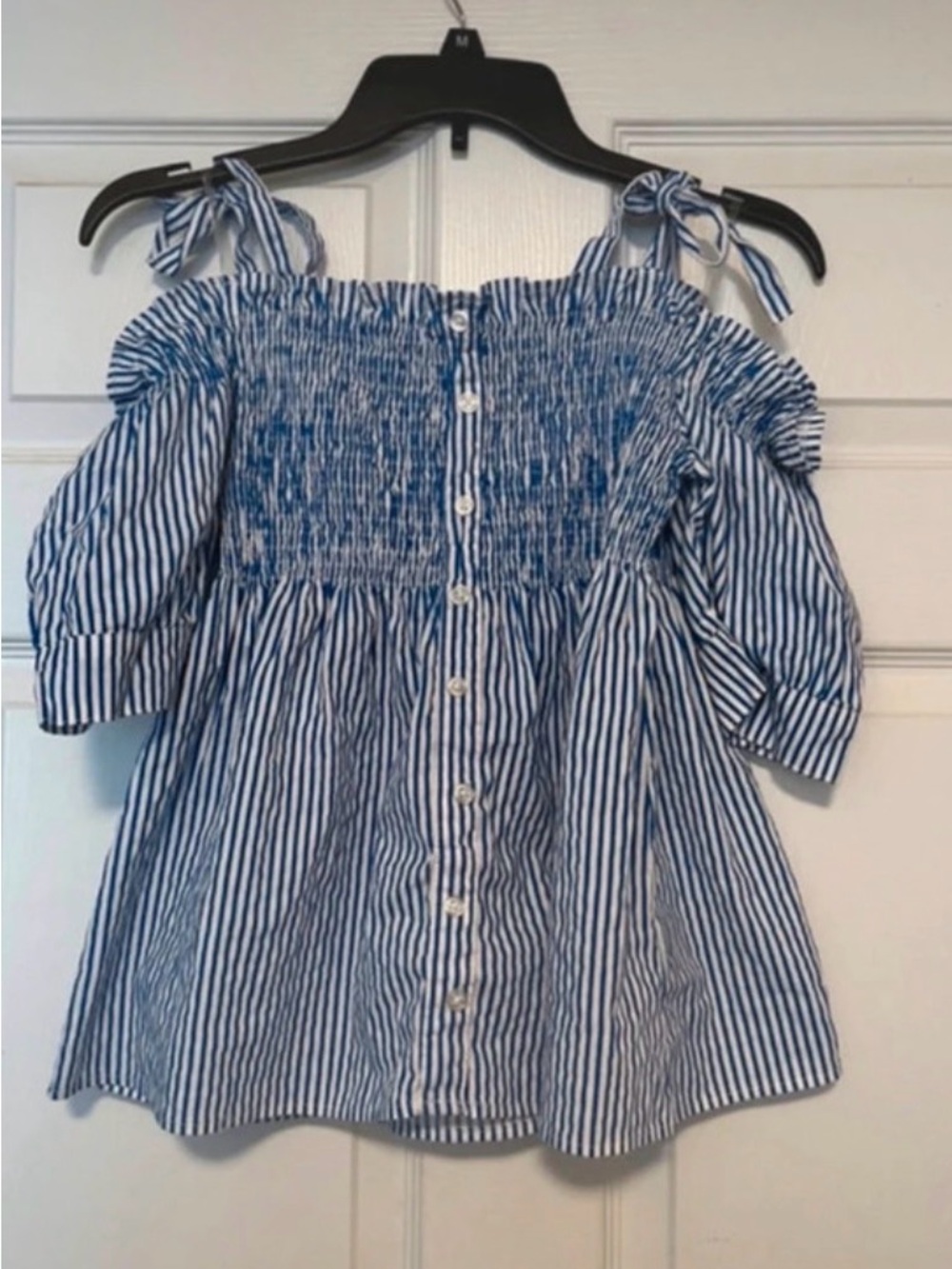 Blue Striped Off-Shoulder Tie-Shoulder Top